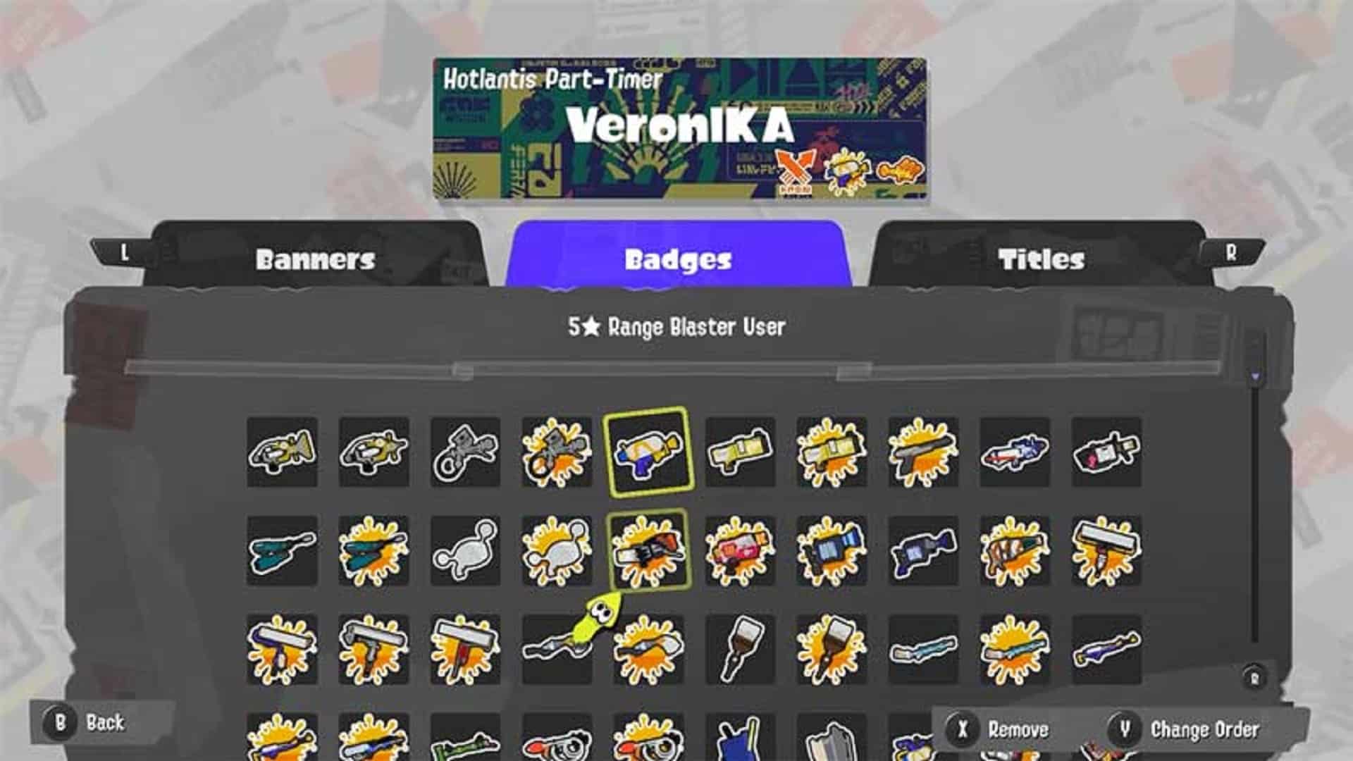 Some of the badges in Splatoon 3