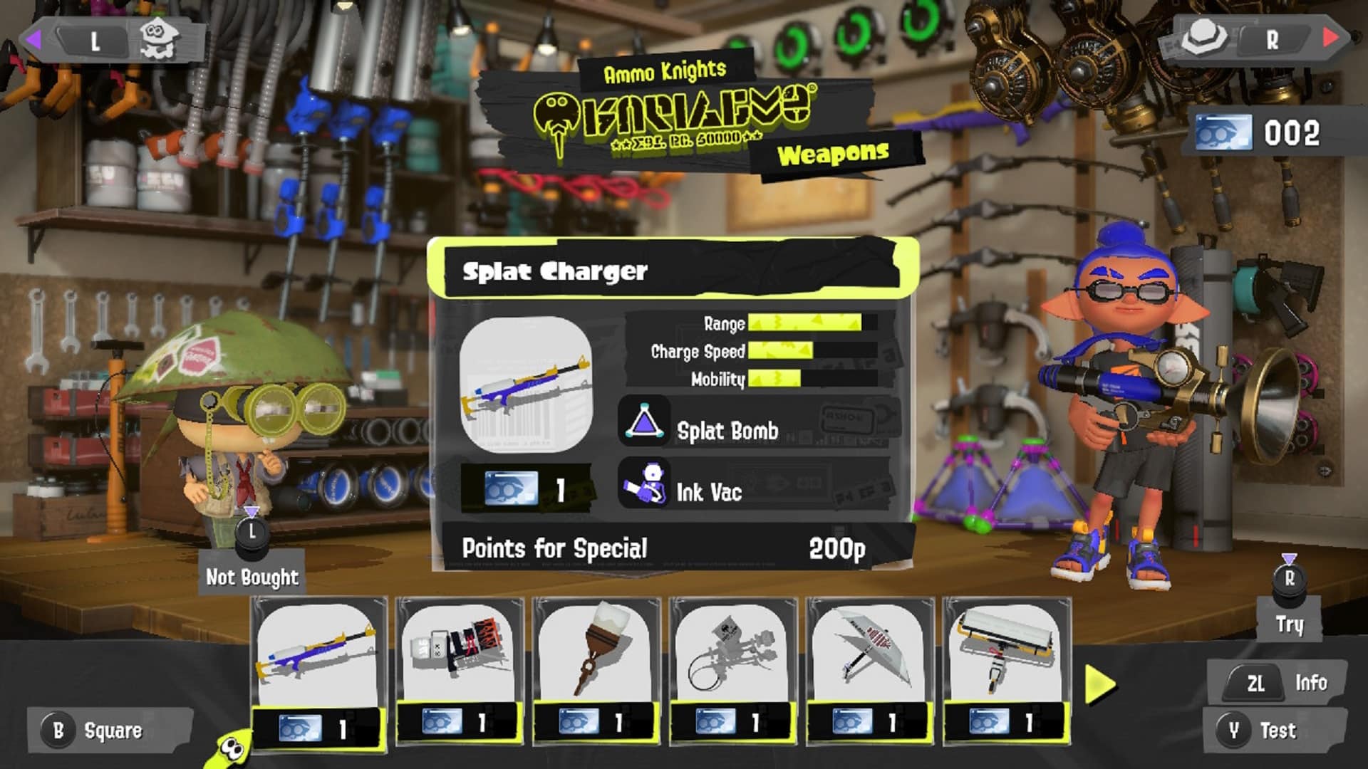 Splatoon 3 weapon unlock screen at Ammo Knights