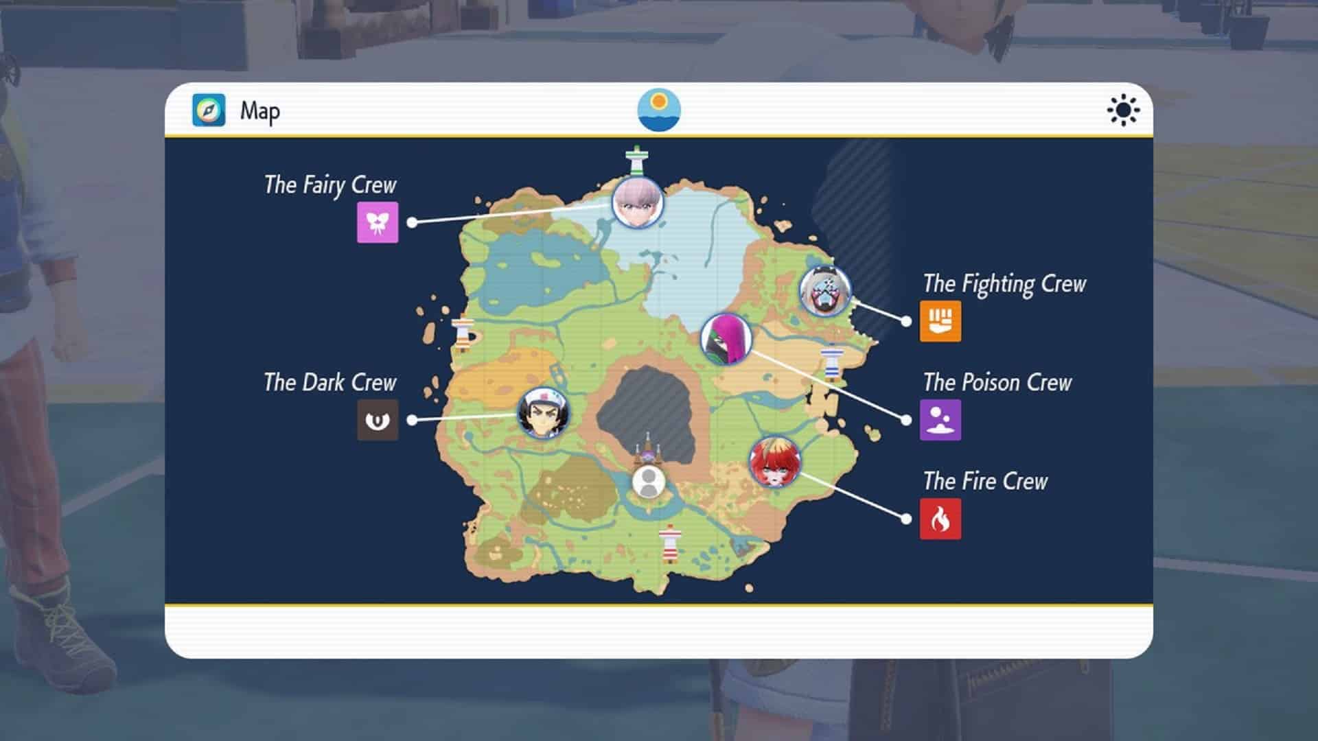 Map with the locations of the Team Star bases in Pokemon Scarlet and Violet