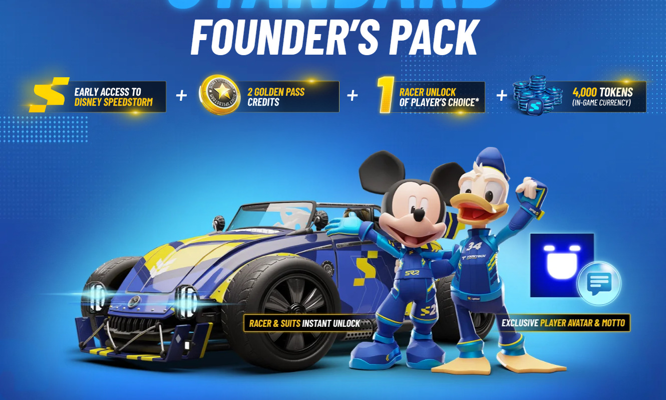 The standard founders pack for Disney Speedstorm