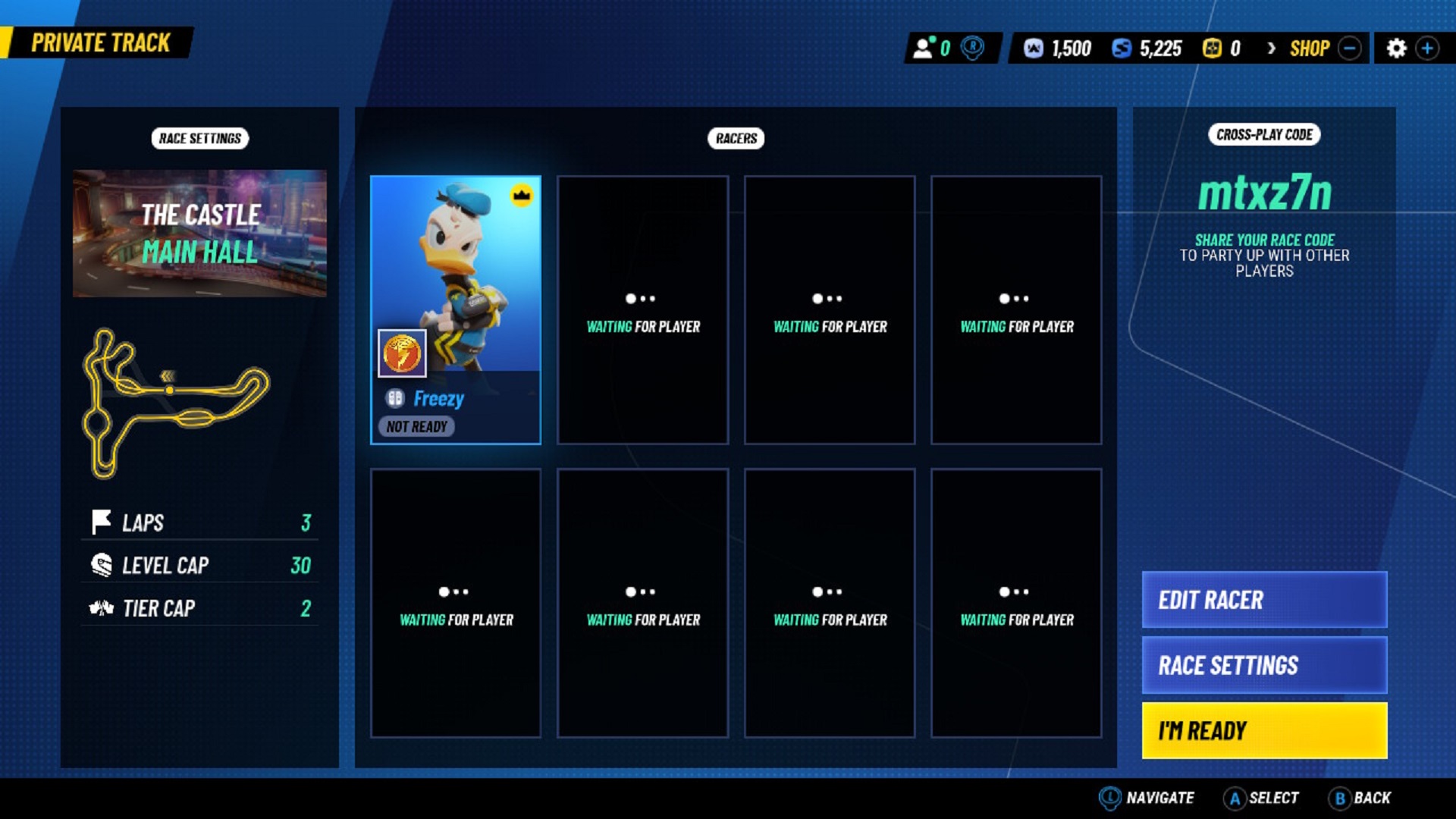 The mode selection screen in Disney Speedstorm