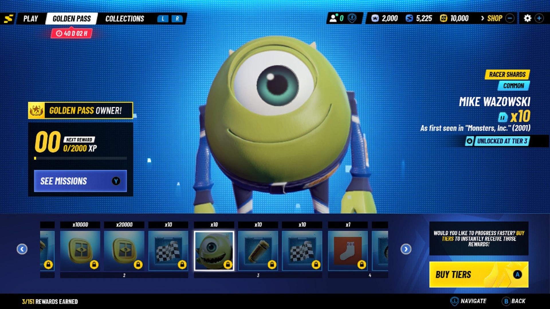 Mike Wazowski Disney Speedstorm Golden Pass