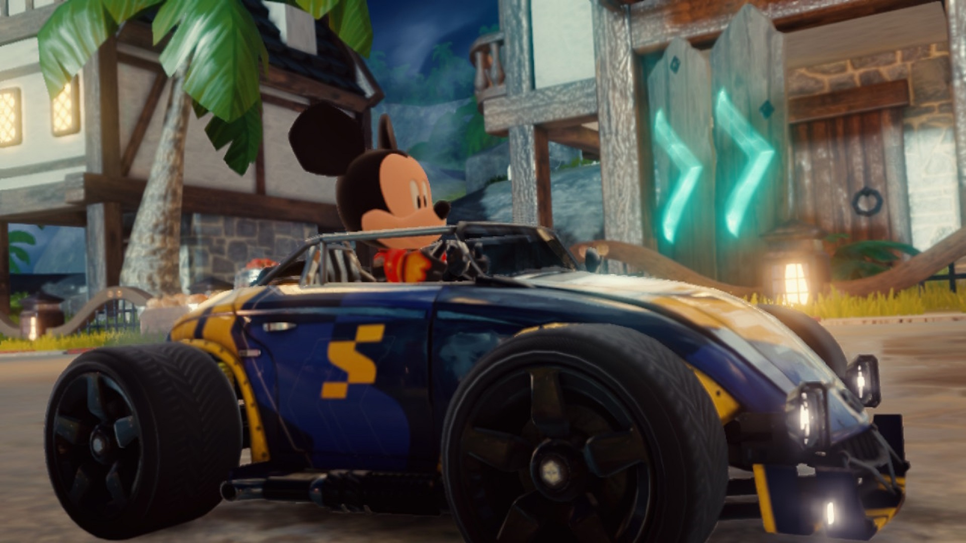 Mickey Mouse driving a car in Disney Speedstorm