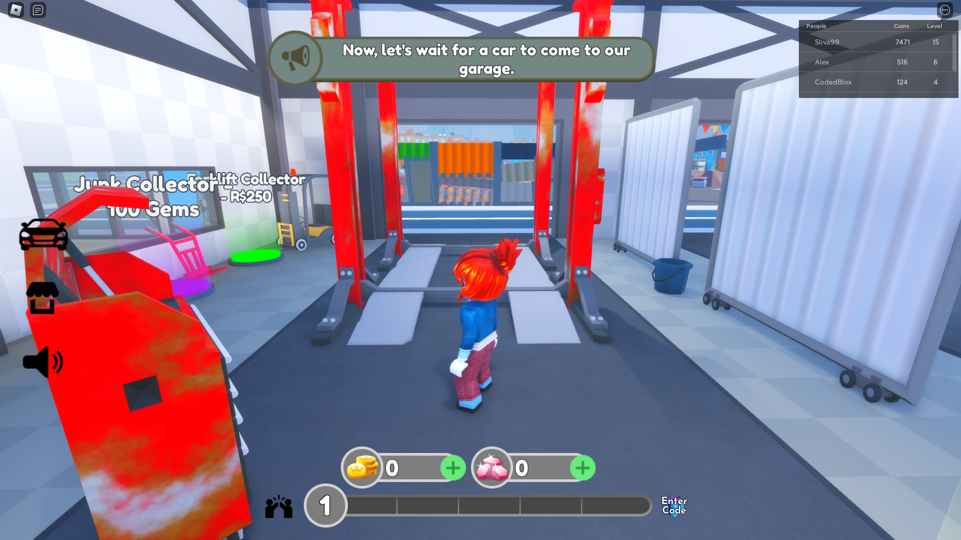 Red haired character stood next to a forklift in Car Repair Simulator