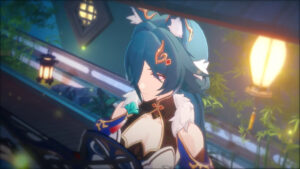 Blue haired girl with fox ears