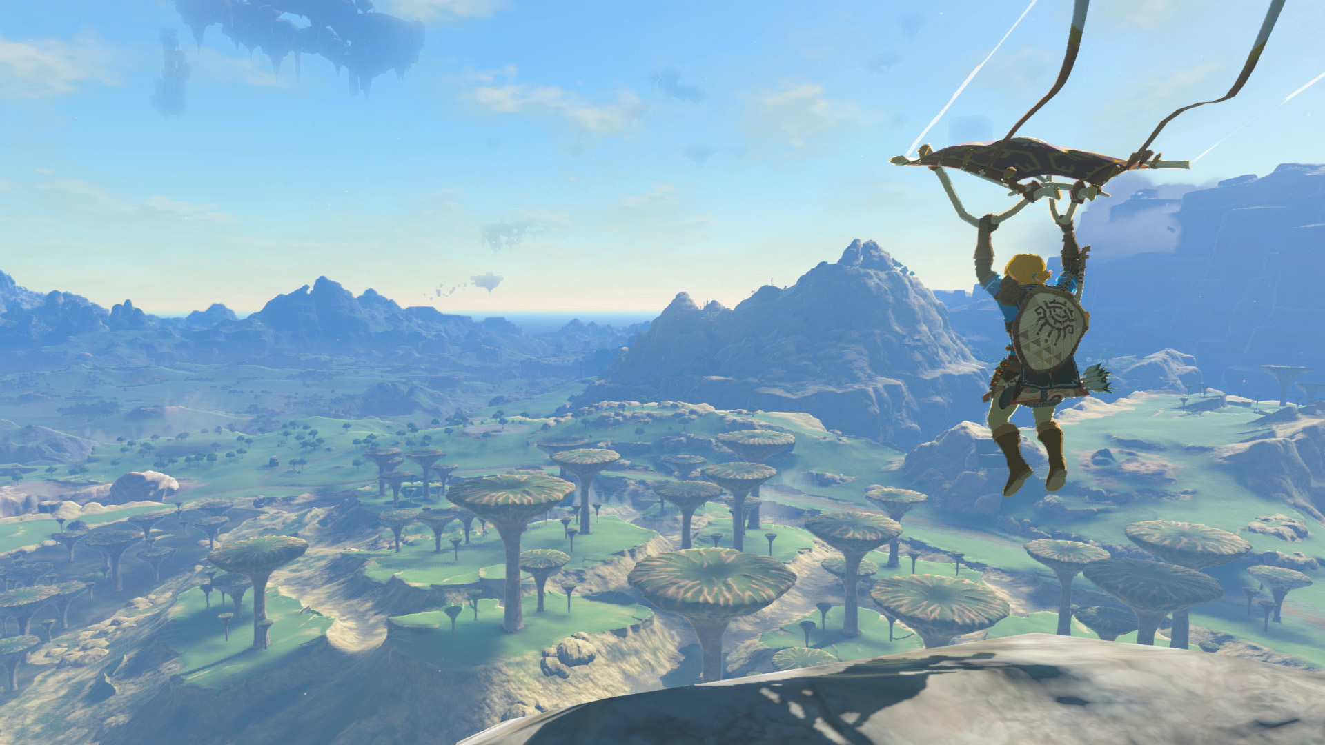 Link using the Paraglider in Tears of the Kingdom