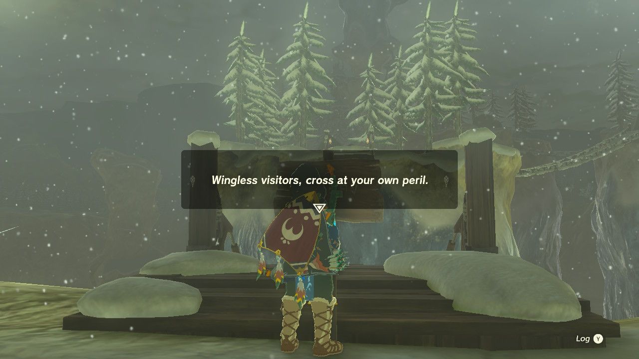 Link staring at the bridge to Rito Village