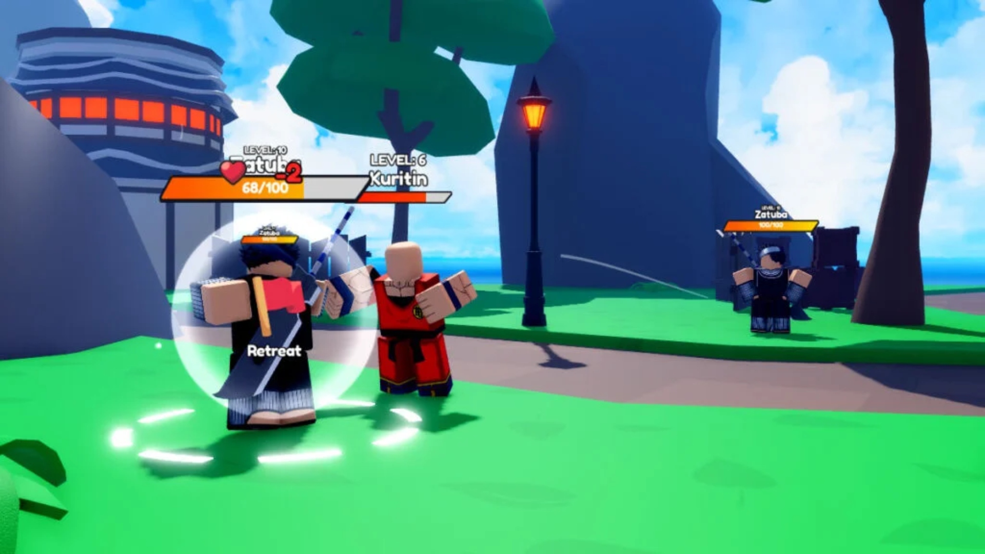 Two players fighting in Anime Street Simulator on Roblox.