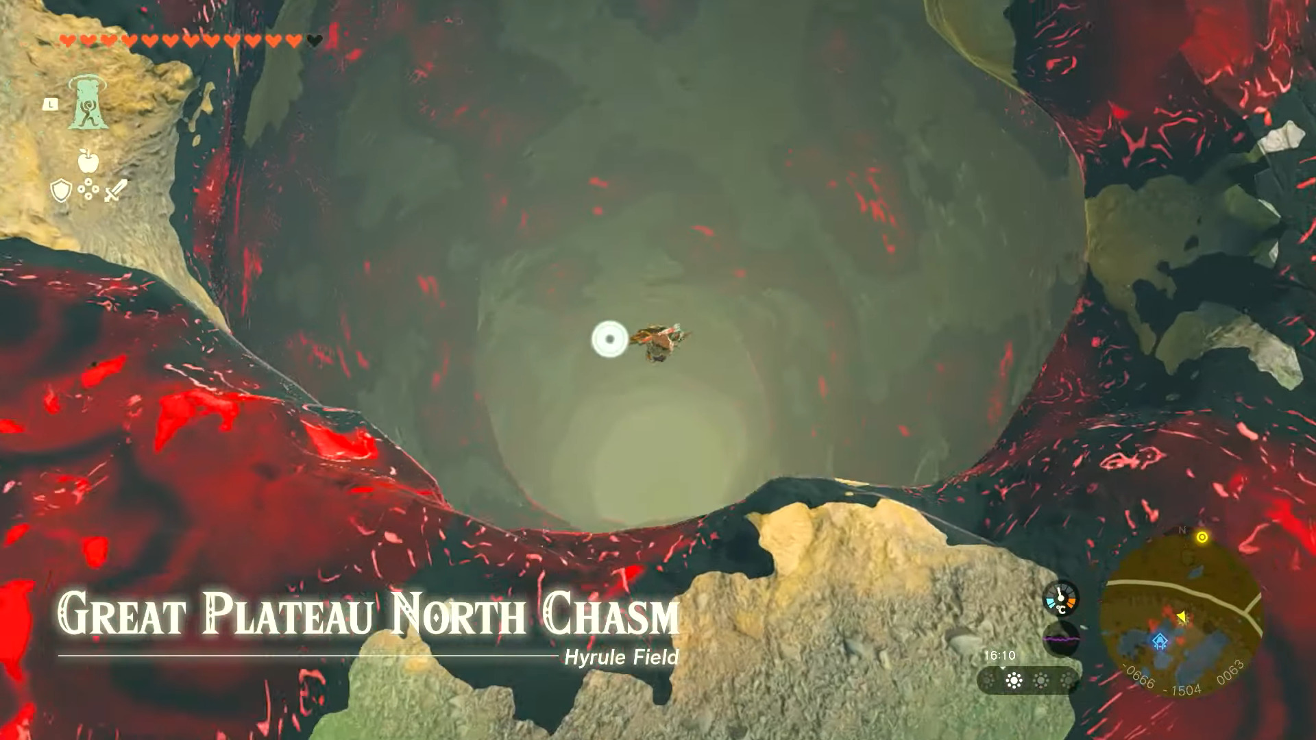 Link diving into the Great Plateau North Chasm