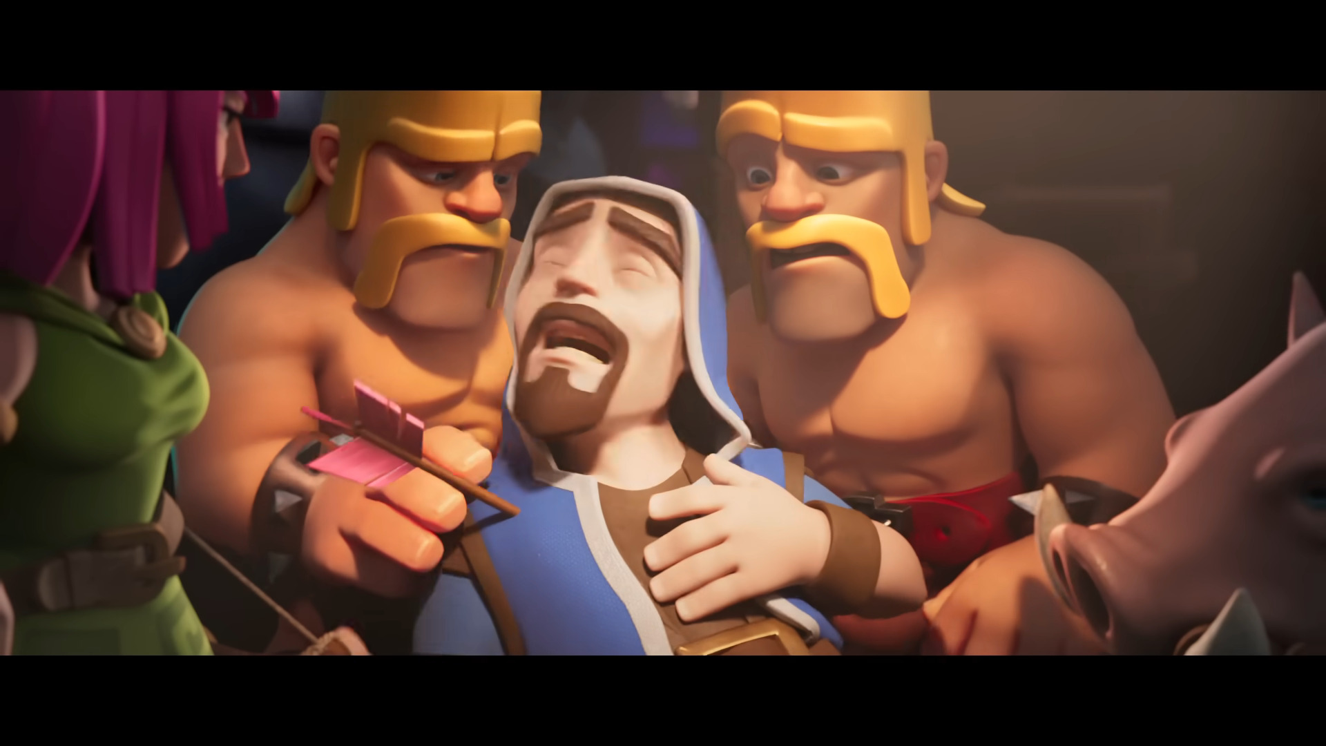 Troops holding a dying soldier in Clash of Clans