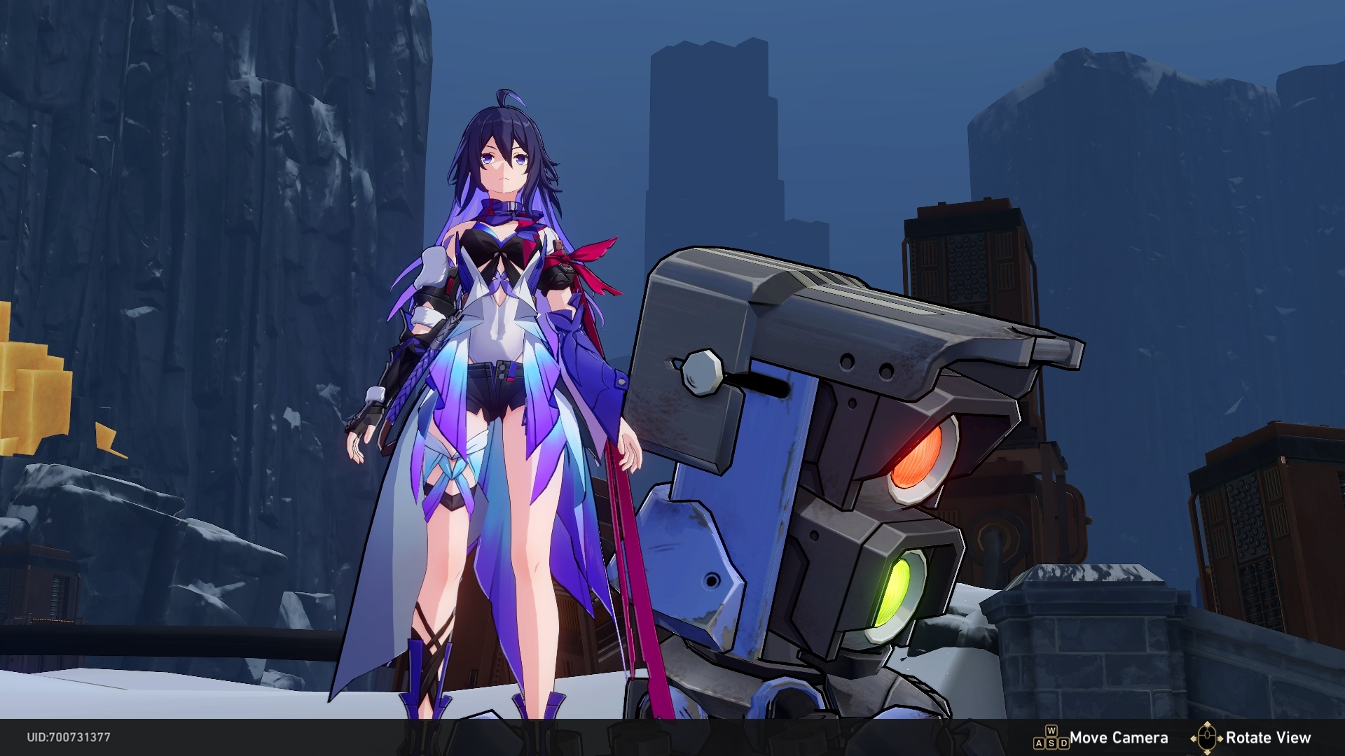 Seele standing with a robot from Rarely Affectionate in Honkai: Star Rail..