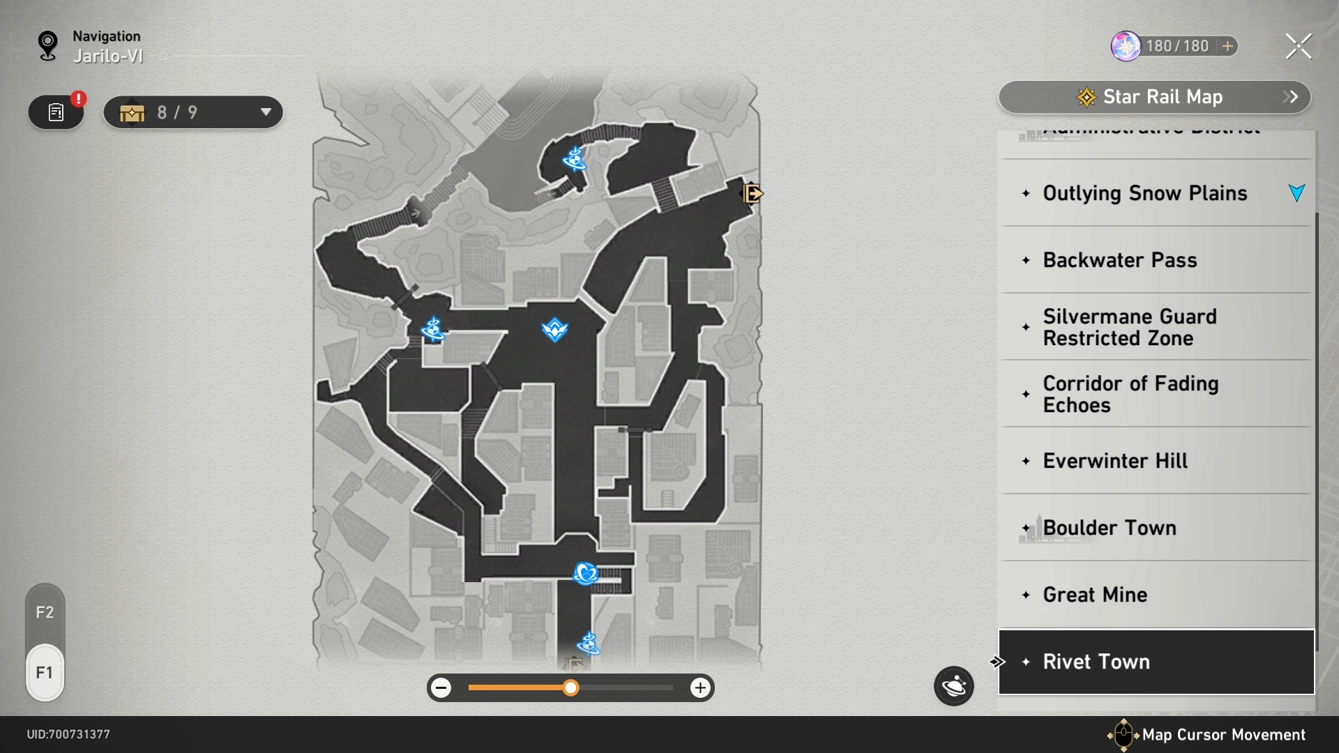 A map of Rivet Town where you find the tempering workshop in Honkai Star Rail.