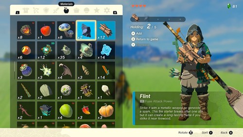 Flint and Wood in Link's inventory