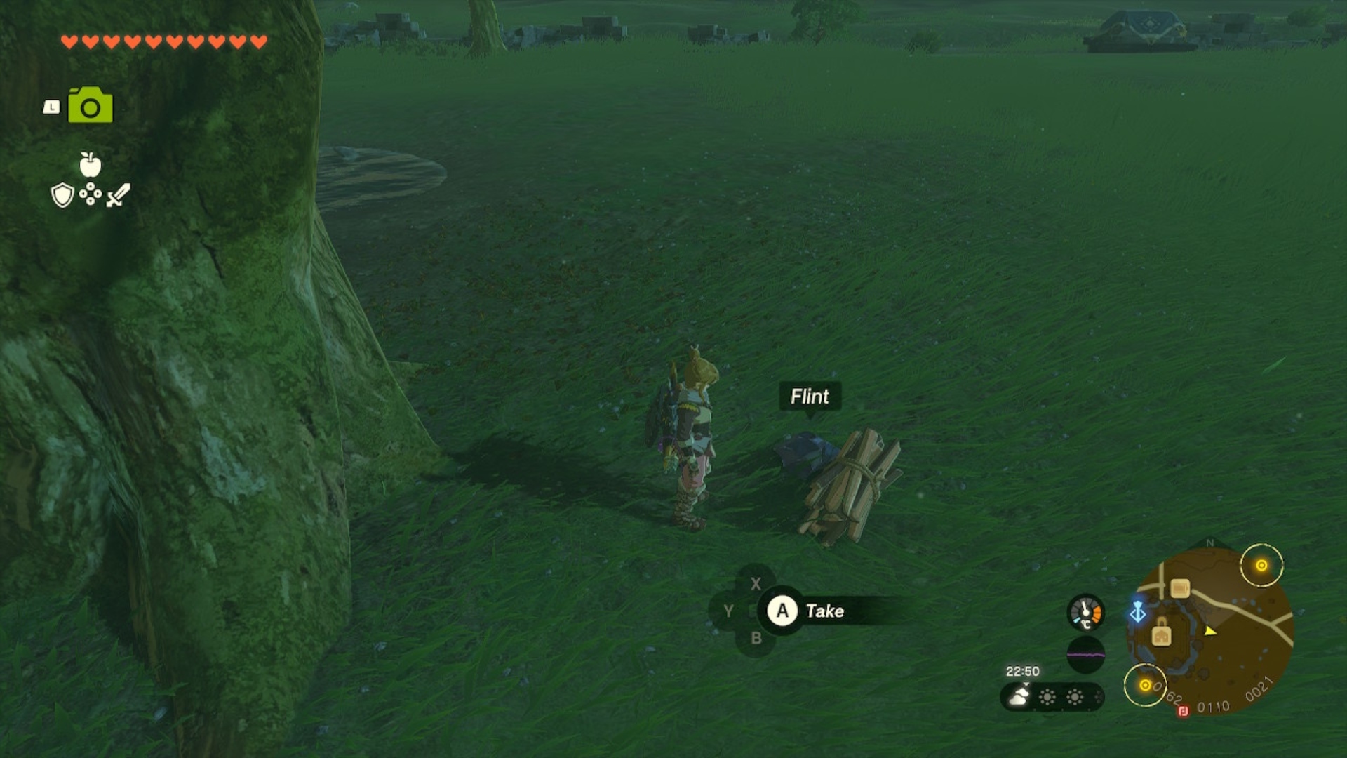 Link dropping a piece of wood and flint to start a fire to change time of day in Tears of the Kingdom