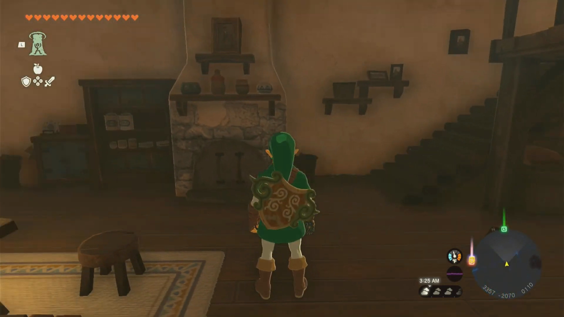 Link inside a house in Hateno Village in Tears of the Kingdom