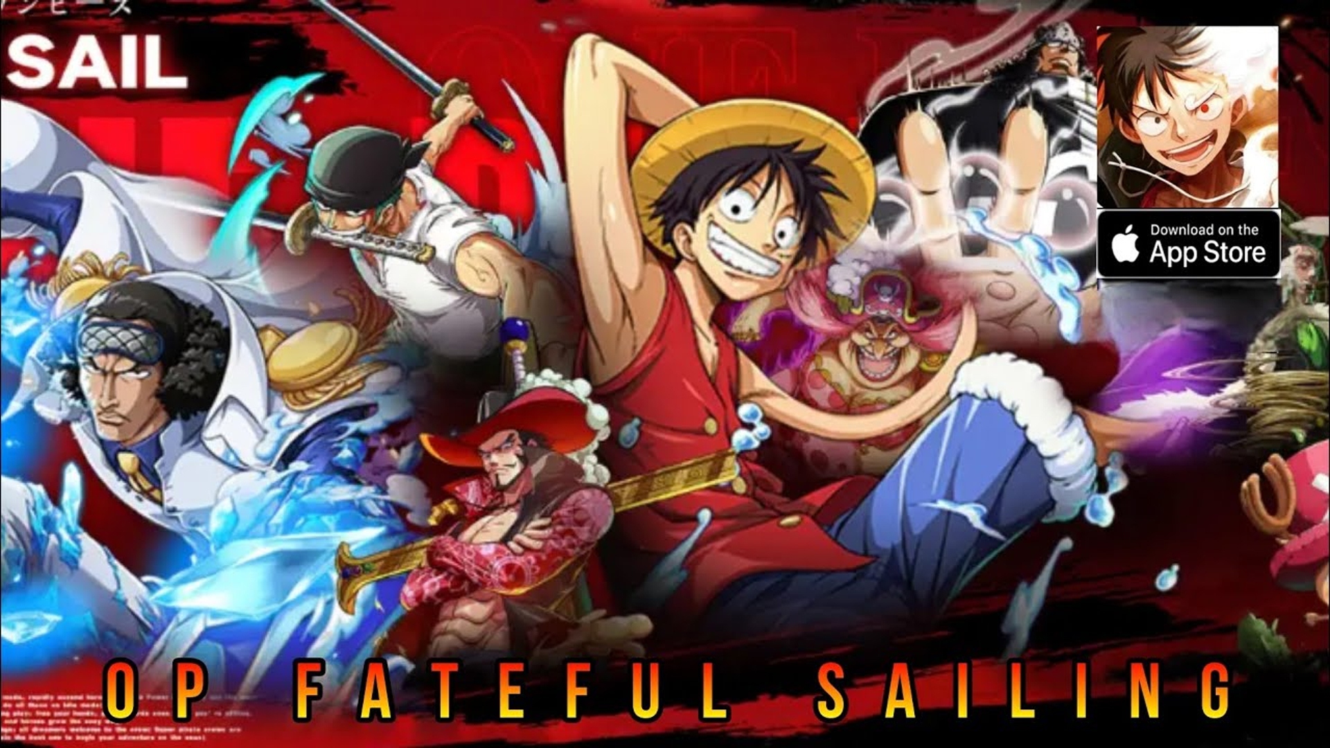 Luffy and the cast of One Piece in OP Fateful Sailing.