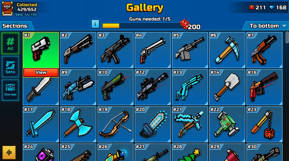 A gallery of weapons from Pixel Gun 3D.