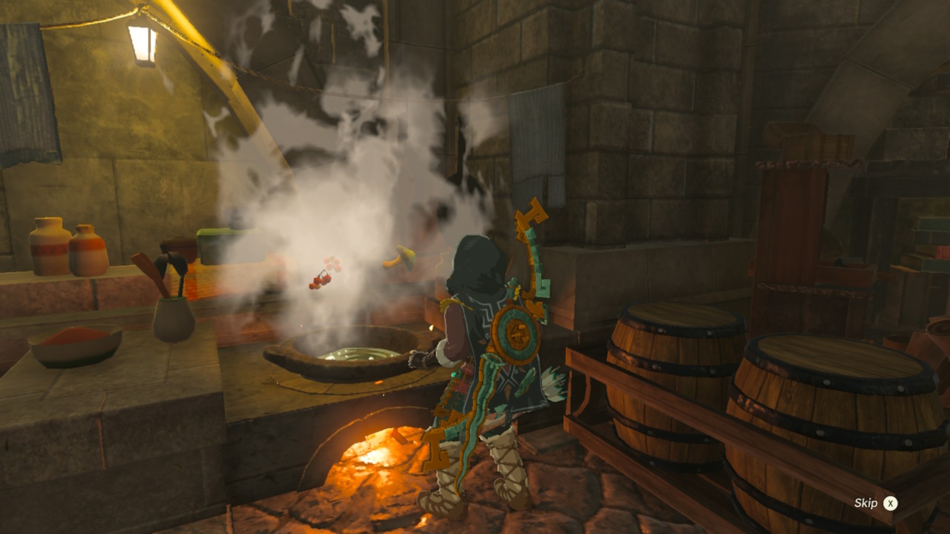 Link cooking a meal in The Legend of Zelda: Tears of the Kingdom