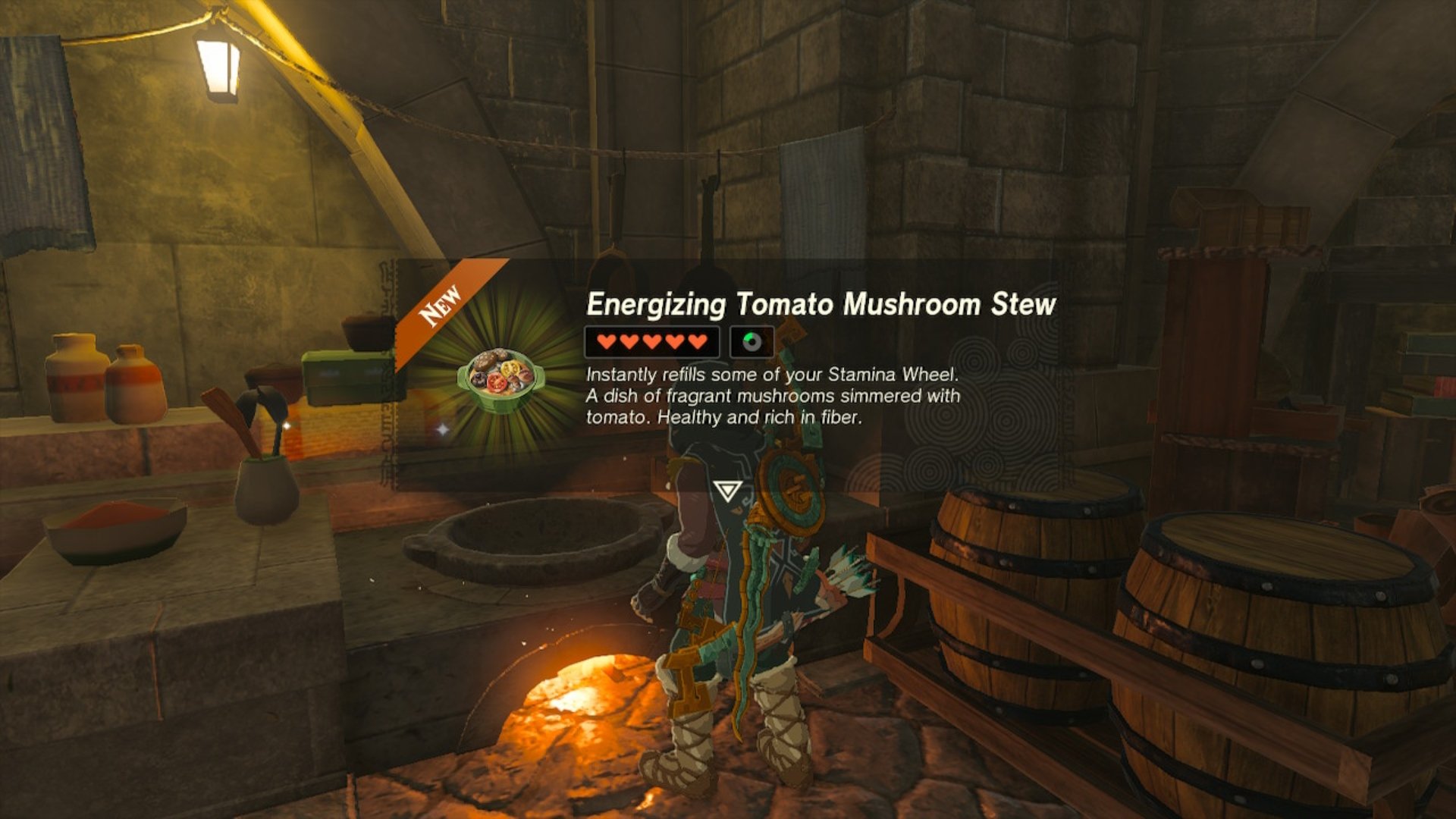 A completed recipe for tomato mushroom stew in The Legend of Zelda: Tears of the Kingdom.