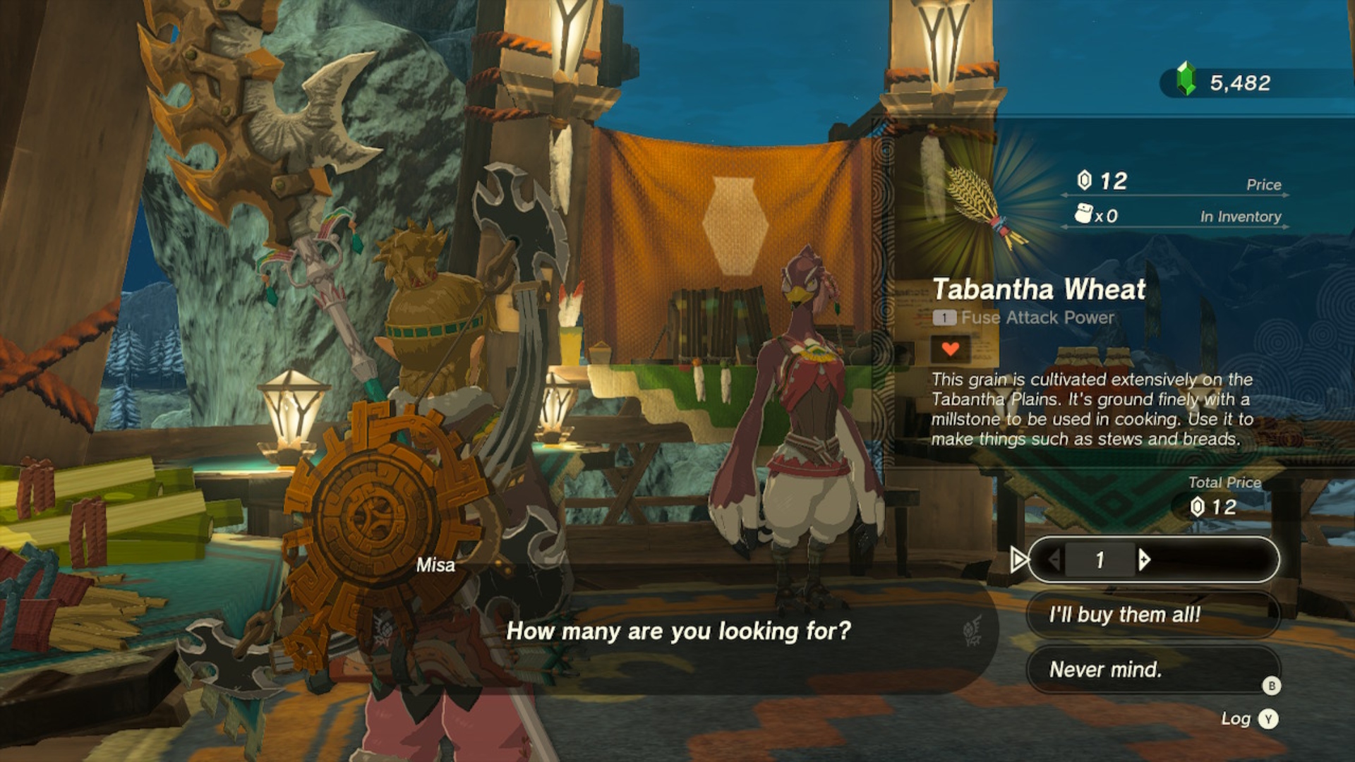 A shop selling Tabantha Wheat in Tears of the Kingdom.