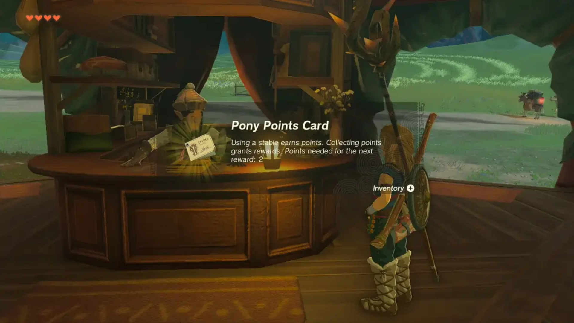 An image of Link receiving a Pony Points Card in Tears of the Kingdom