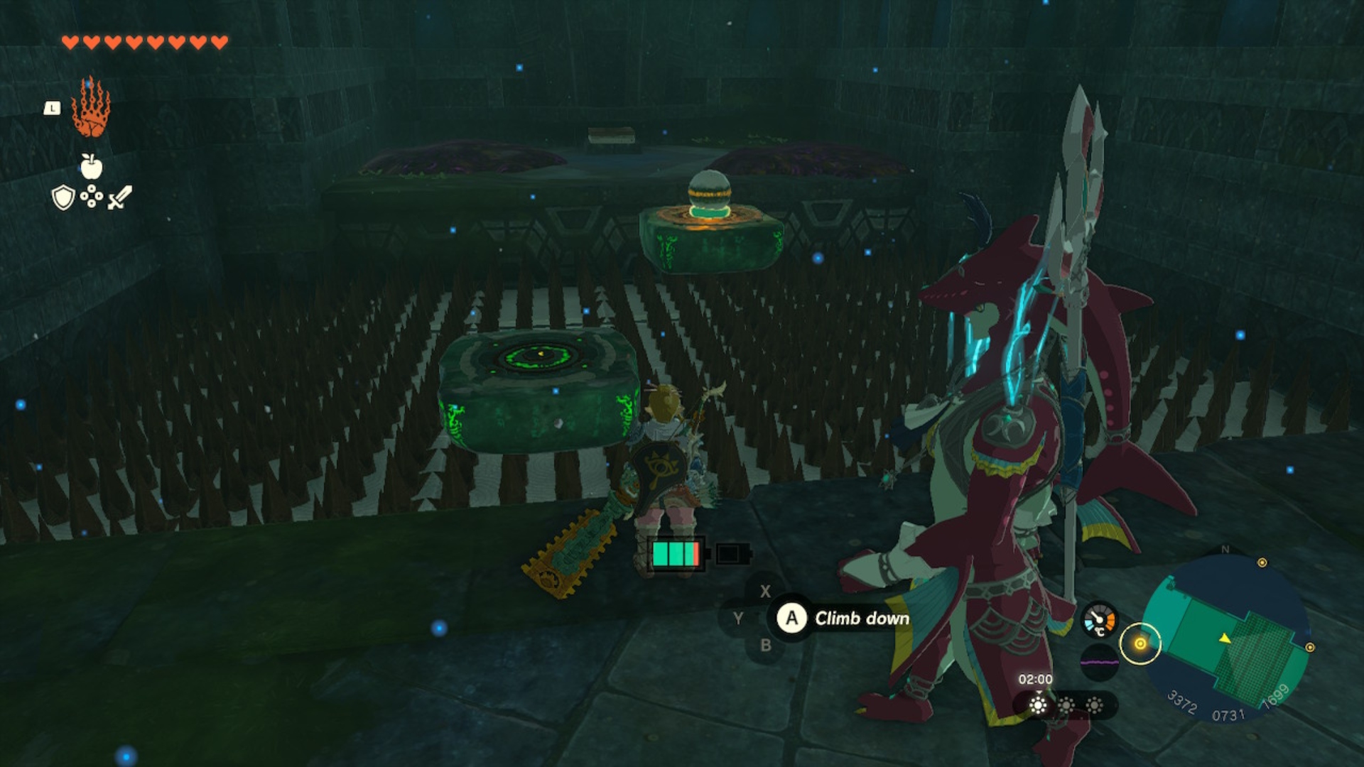 Crossing a pit of spikes in the water temple in The Legend of Zelda: Tears of the Kingdom