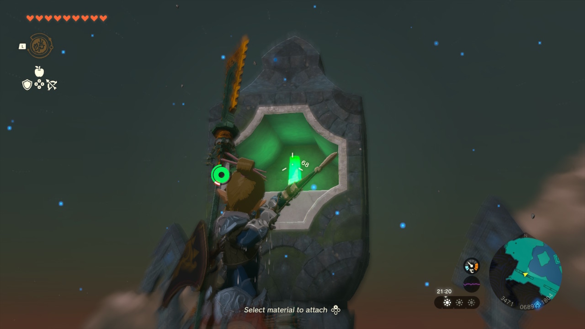 Shooting a glowing pillar in the water temple in The Legend of Zelda: Tears of the Kingdom