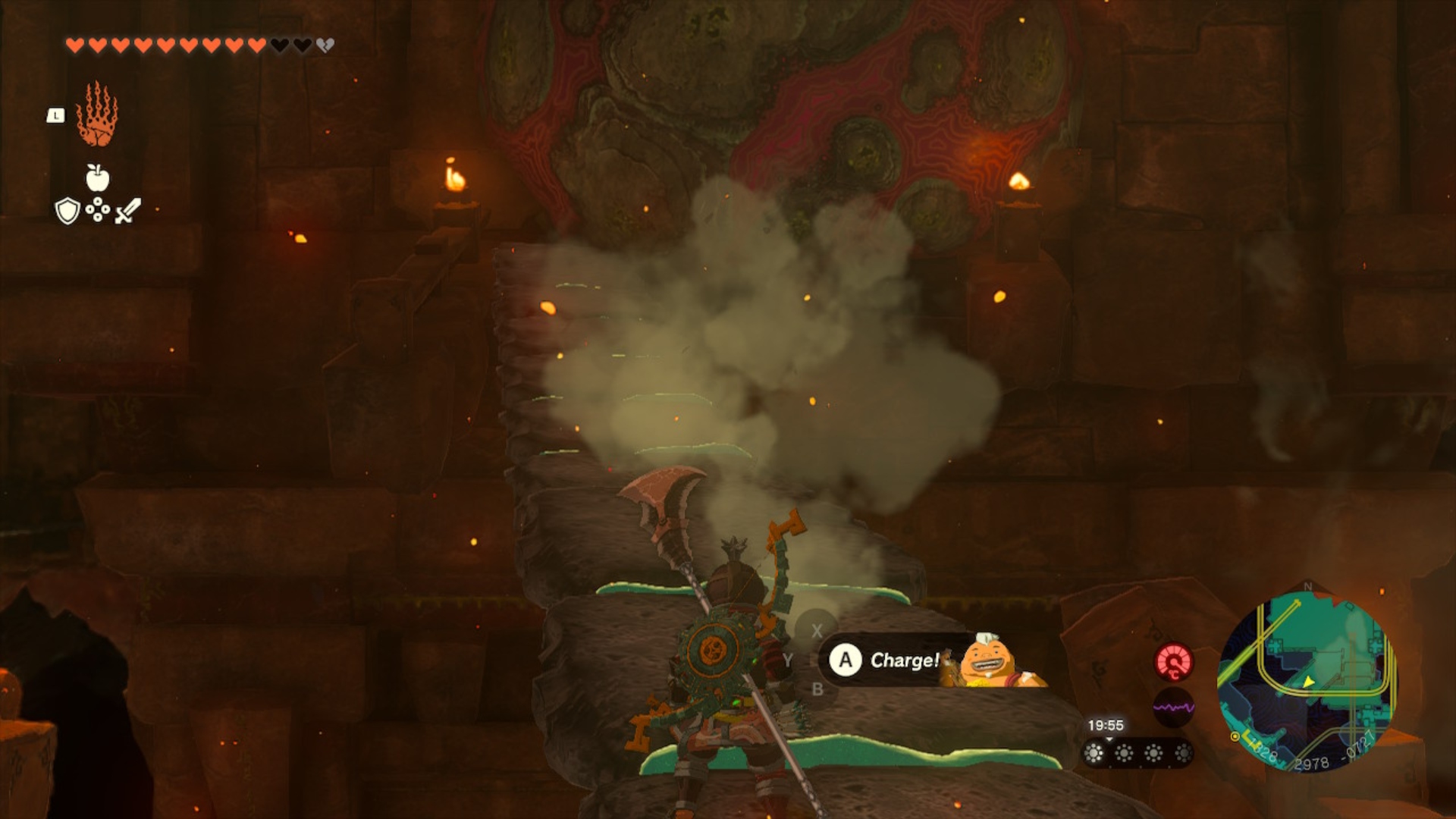 A ramp leading to a rock blocking the way to gong 5 in the fire temple.