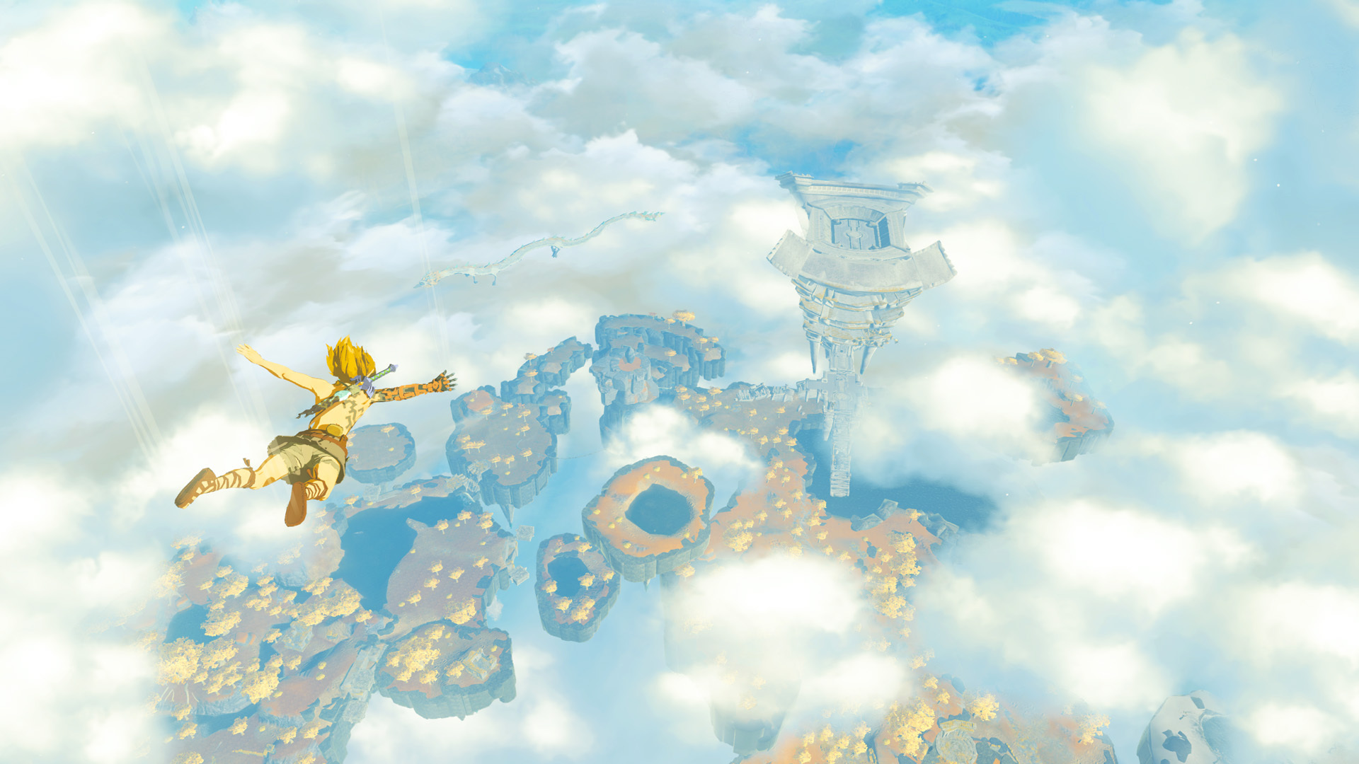 Link diving towards the ground in Tears of the Kingdom