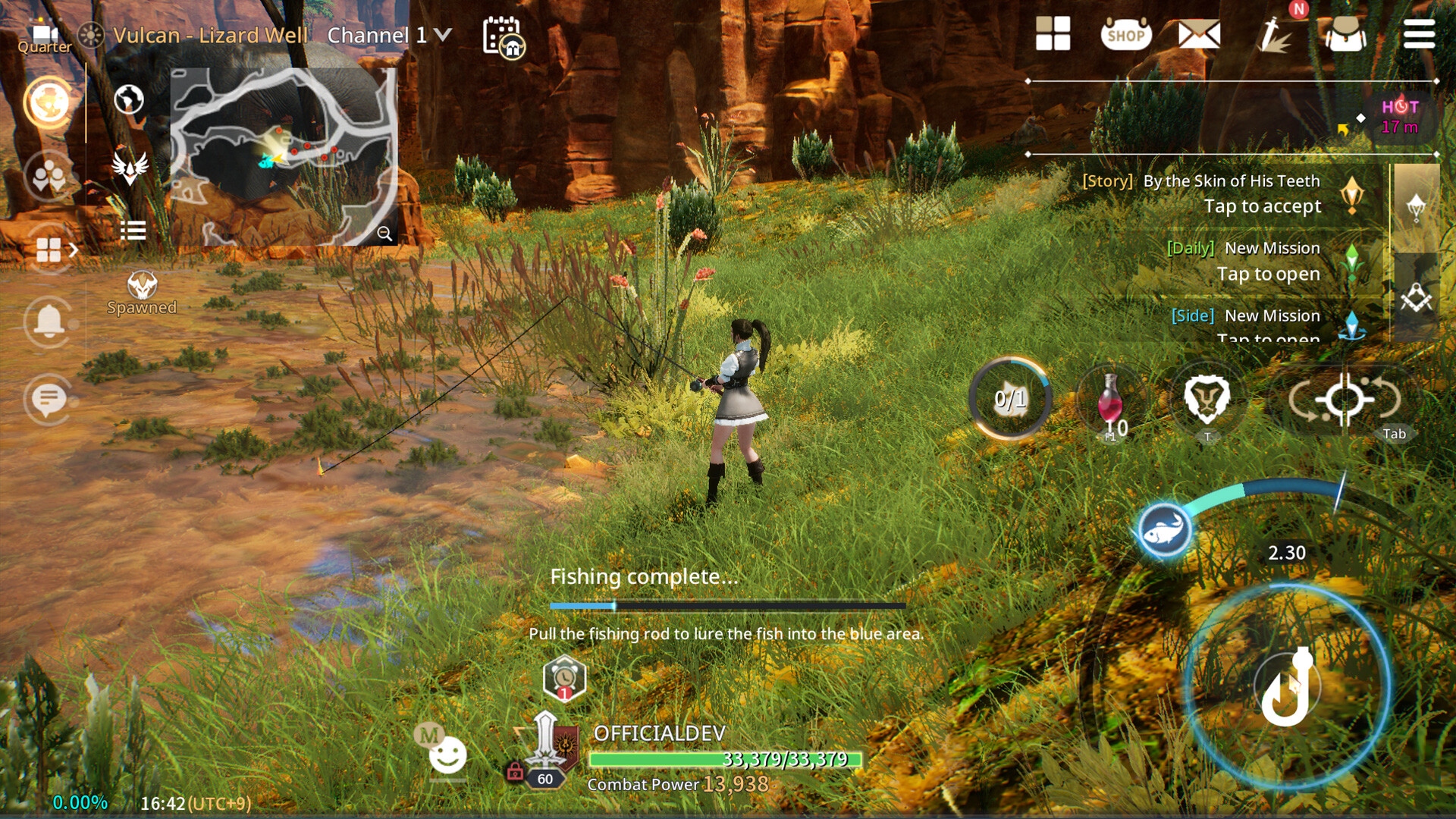 A player fishing in Traha Global.