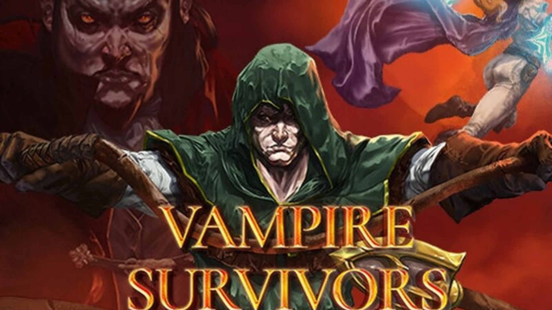 The title screen for Vampire Survivors with the Night Sword and Muramasa