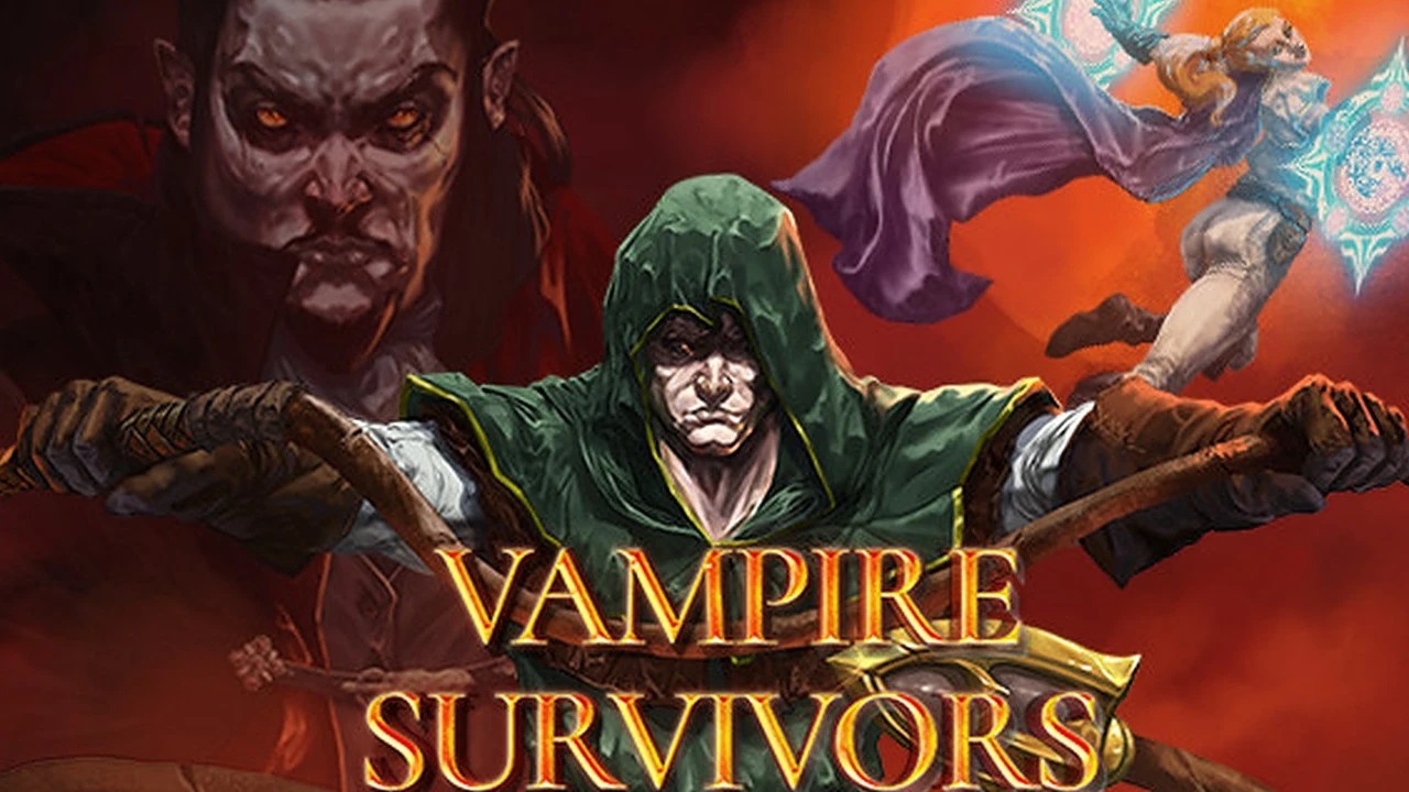 The title screen for Vampire Survivors.