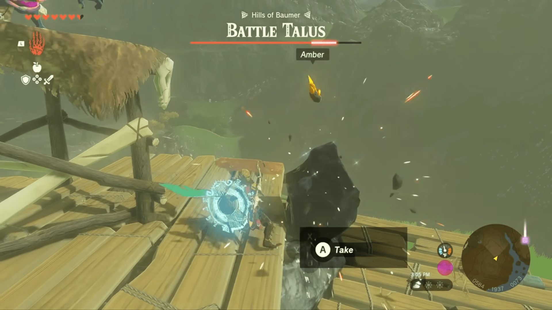 Link using his Master Sword on a Battle Talus