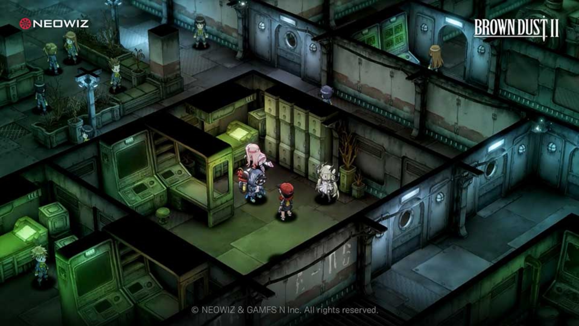 Gameplay featuring characters from Brown Dust 2.