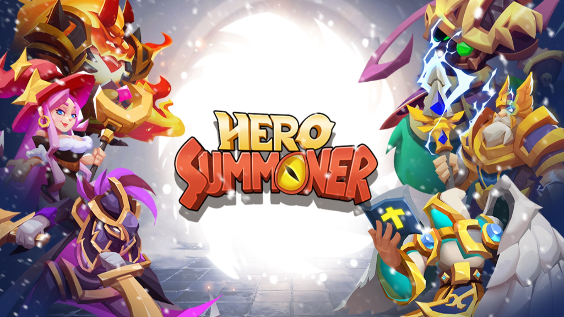 Characters and the Hero Summoner logo.