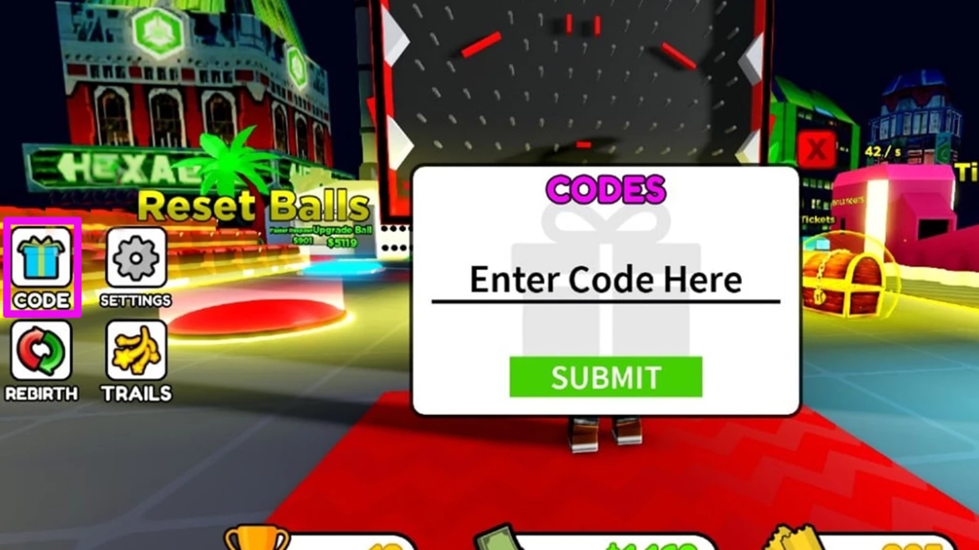 The interface for redeeming codes.