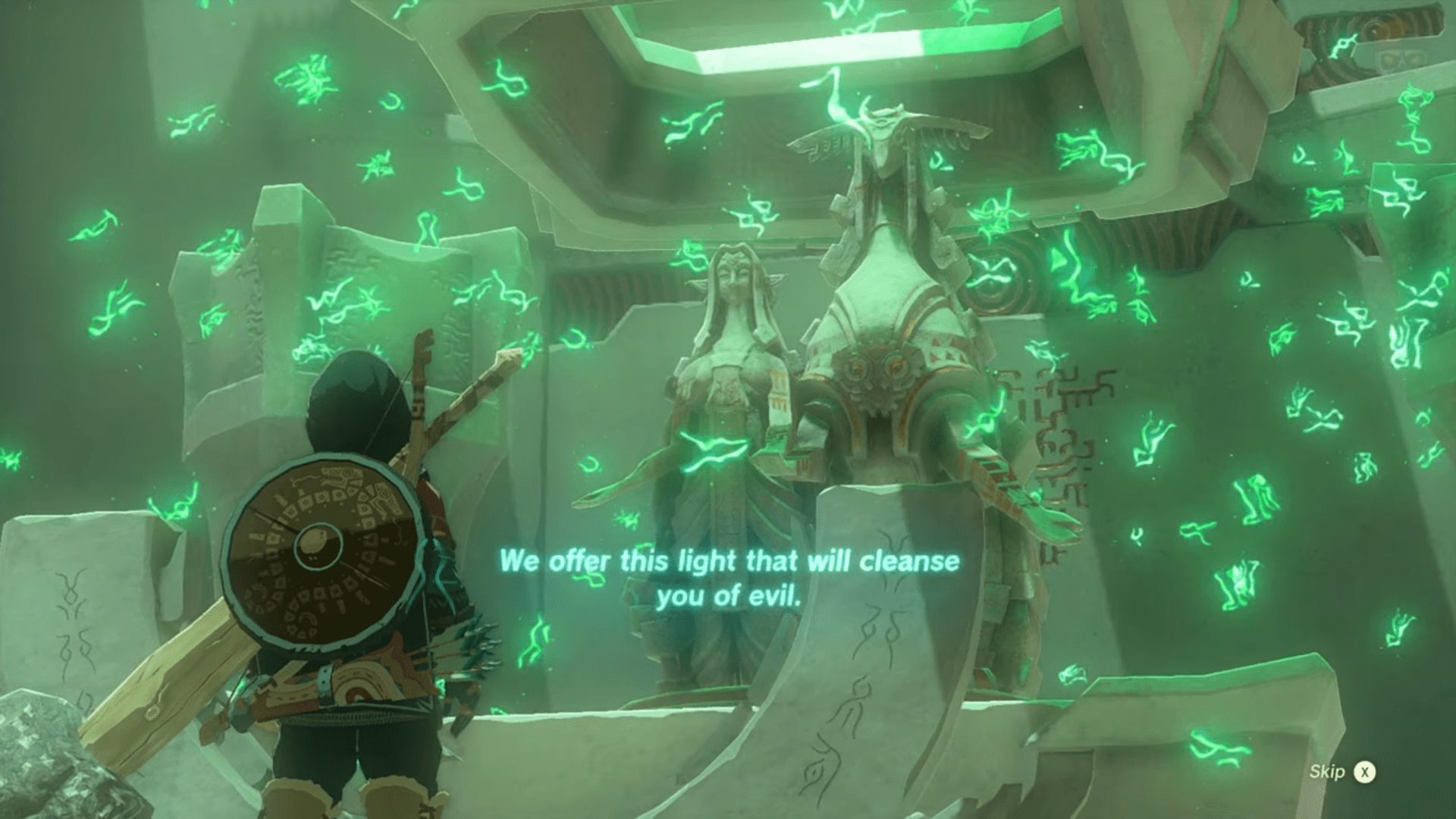 Link receiving Sonia and Rauru's blessing in Tears of the Kingdom