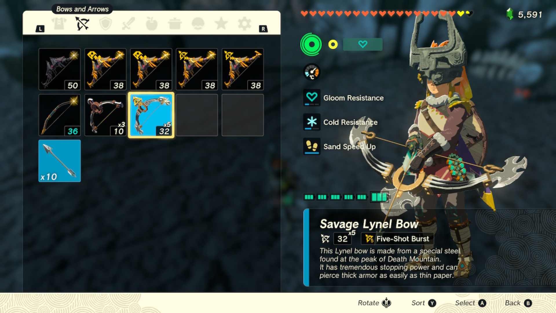 A 5 shot bow in Link's inventory.