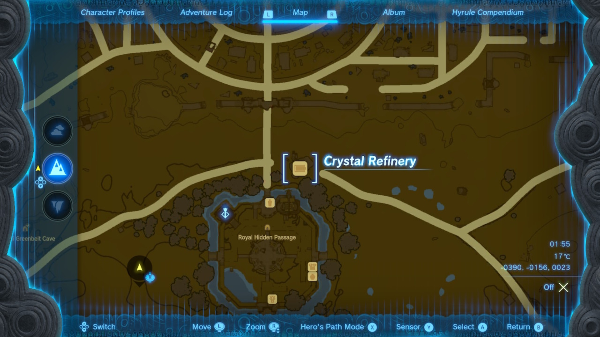 The map location of a Crystal Refinery.