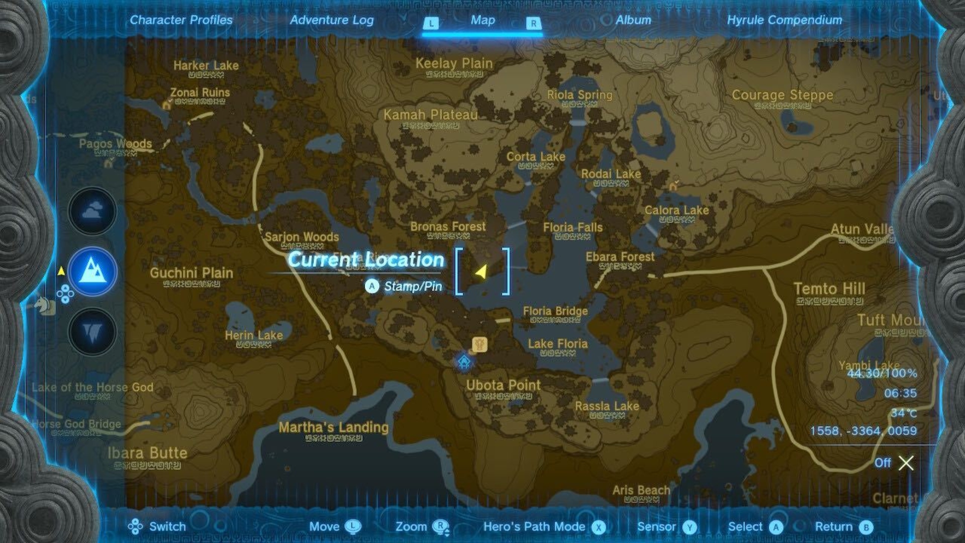 The location of Dondons in Tears of the Kingdom on the Hyrule map.