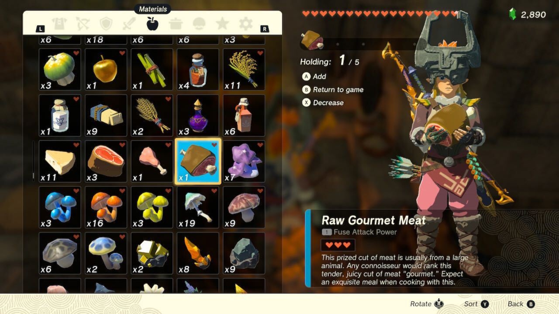Link holding some Raw Gourmet Meat.