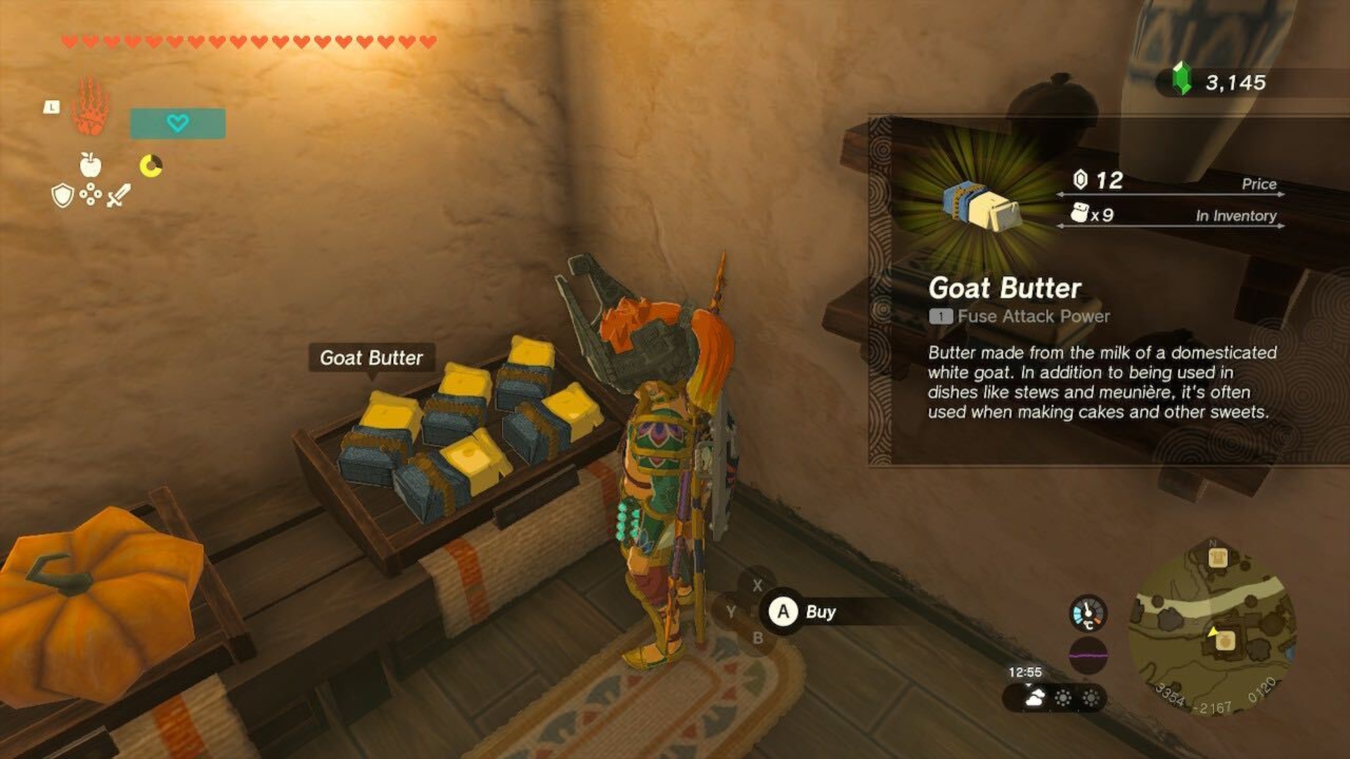Link buying Goat Butter at the store in Tears of the Kingdom.