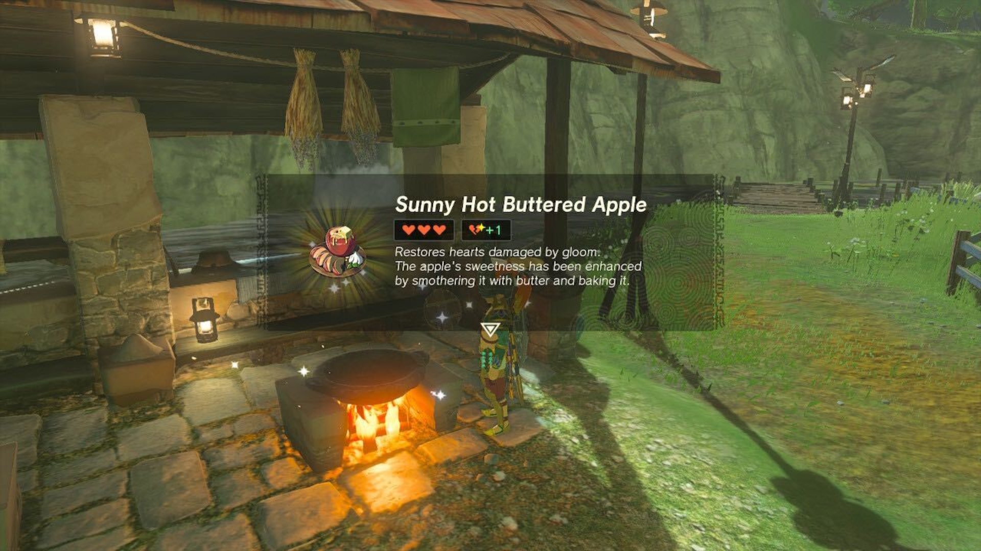 Link cooking Sunny Hot Buttered Apple in Tears of the Kingdom