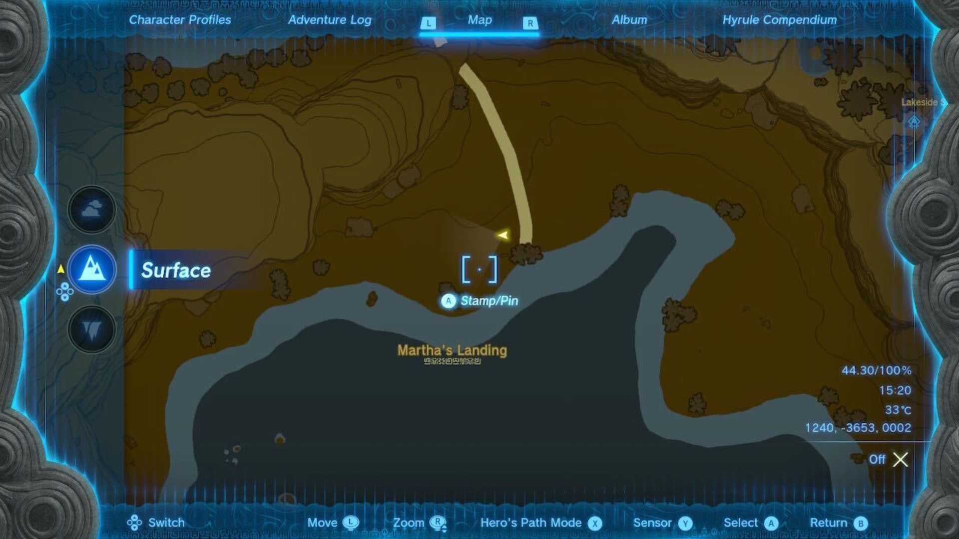 A map of Martha's Landing in Tears of the Kingdom.