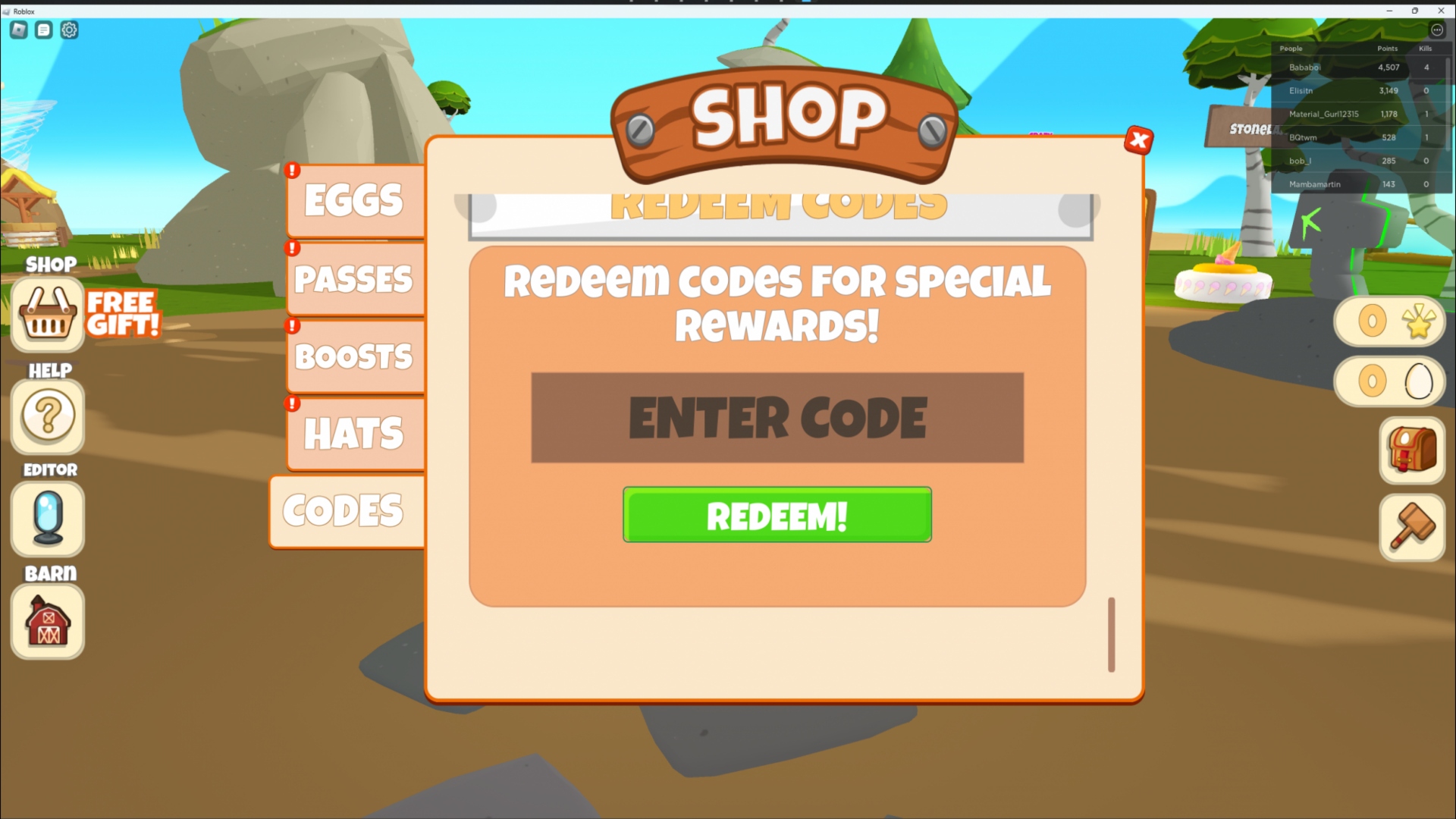 The shop used to redeem Chicken Life codes.