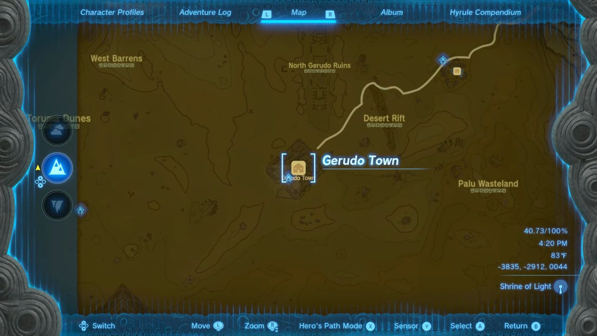 Gerudo Town on map in Zelda: Tears of the Kingdom