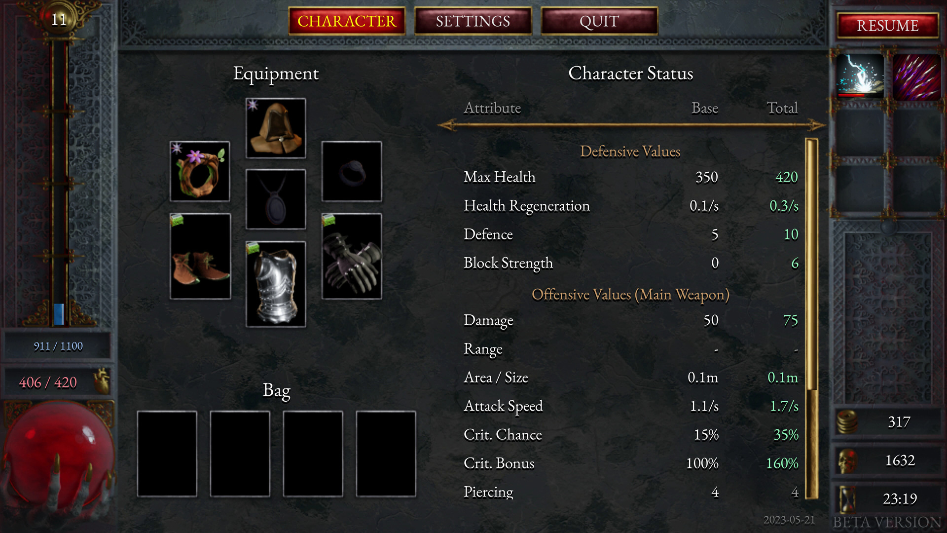 Halls of Torment character stats