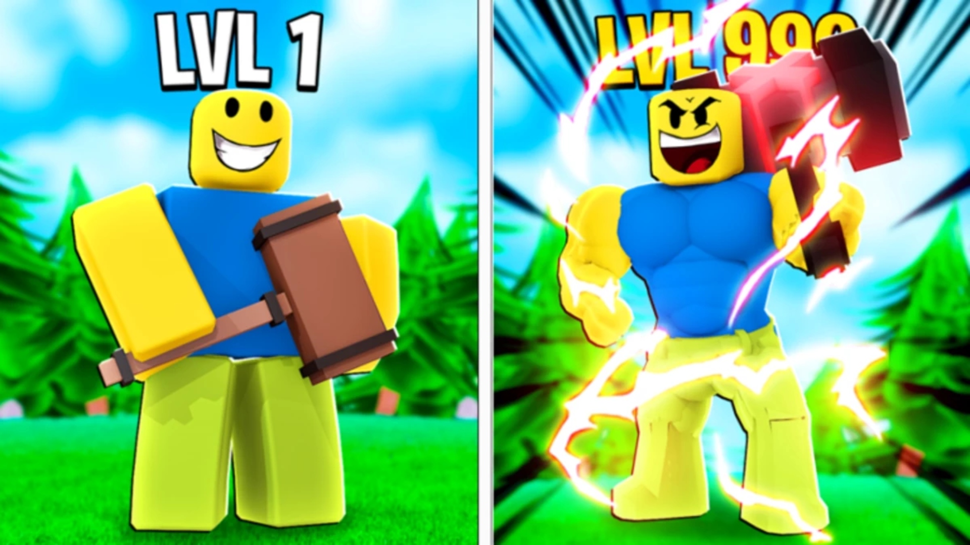 Roblox characters from Hammer Smashing Simulator.