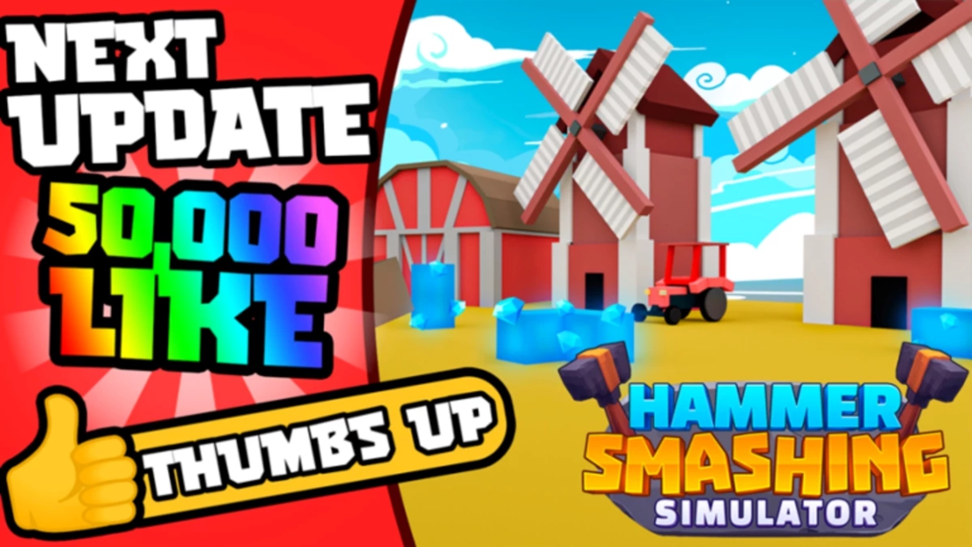 A promo image for Hammer Smashing Simulator, a roblox game with redeemable codes.