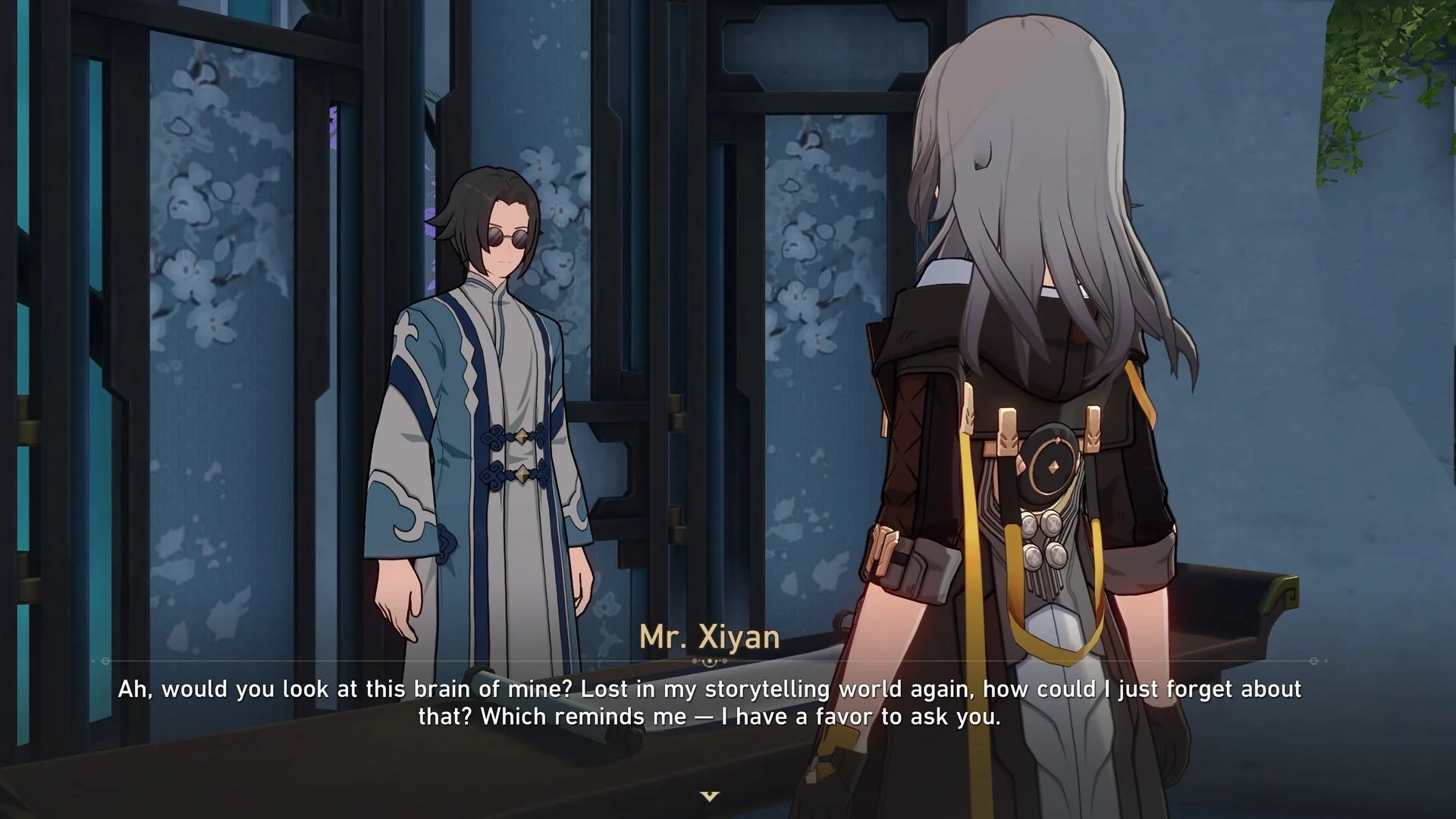 The main character speaking to Xiyan in the Honkai: Star Rail Hero Journy questline to forge the Divine Weapon